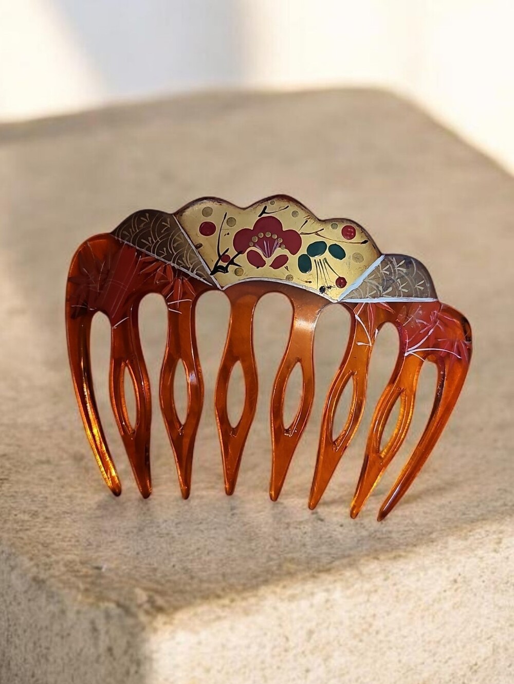 Vintage Hand Painted Japanese Kanzashi Hair Comb Kushi